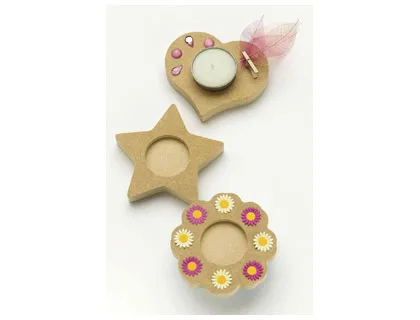 Support bougie bois à décorer formes assorties 13x9cm lot 12 unités