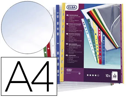 Pochette oxford polypropylène lisse 9/100e antistatique 11 trous A4 210x297mm bords coule ur coloris assortis 10 unités