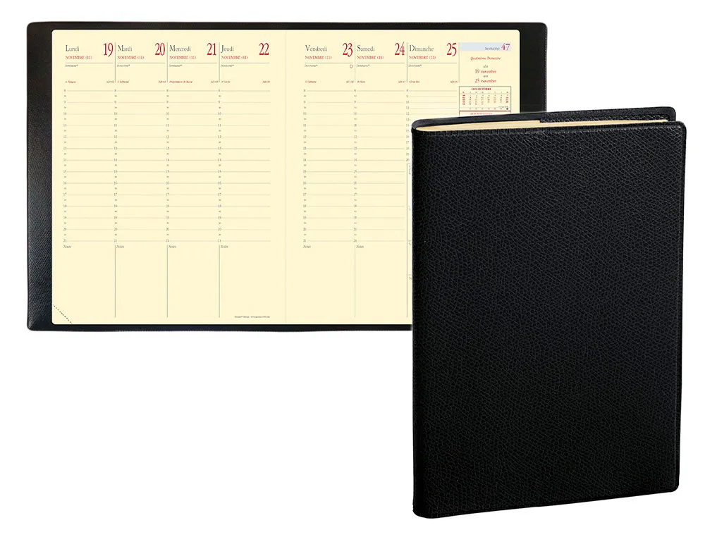 Agenda quo vadis impala prestige président 210x270mm 1 semaine 2 pages coloris noir