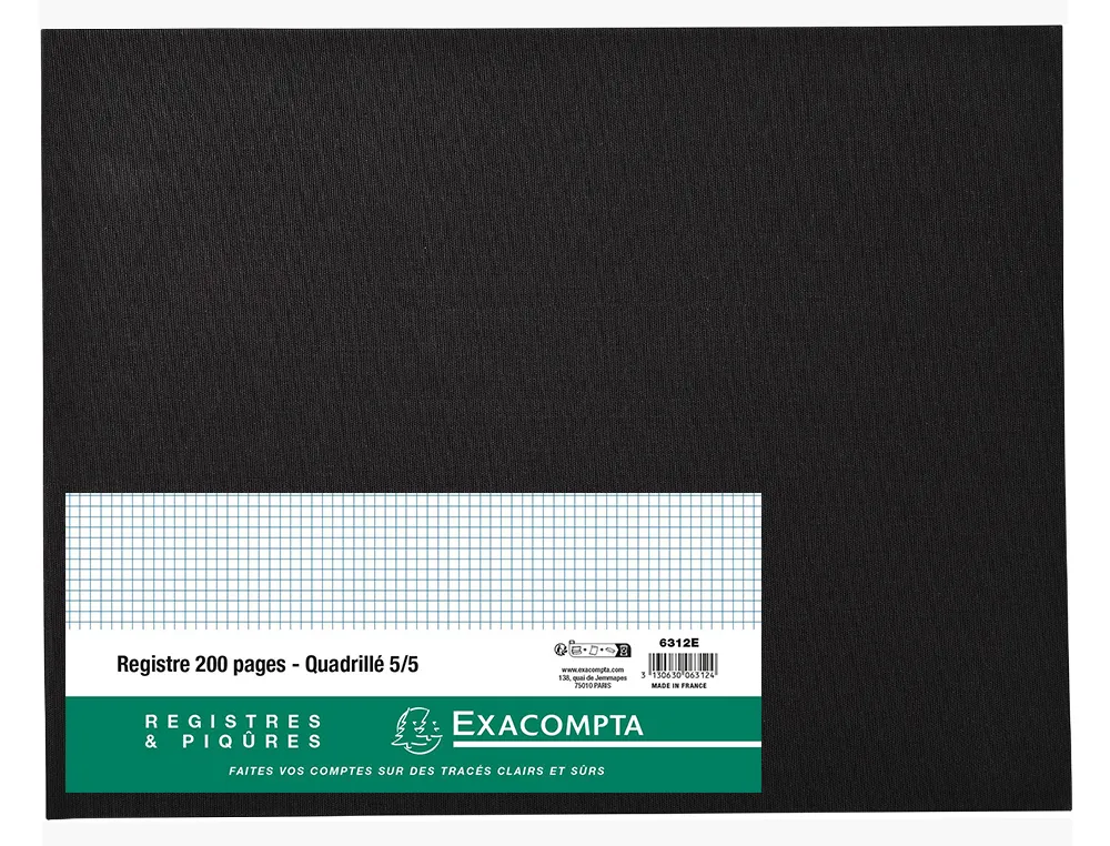 Registre standard exacompta 250x320mm 5x5mm folioté horizontal 200 pages