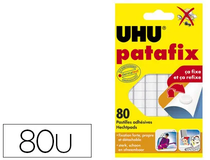 Pastille adhésive uhu patafix fixe momentanément définitivement documents objets coloris blanc sachet 80 unités