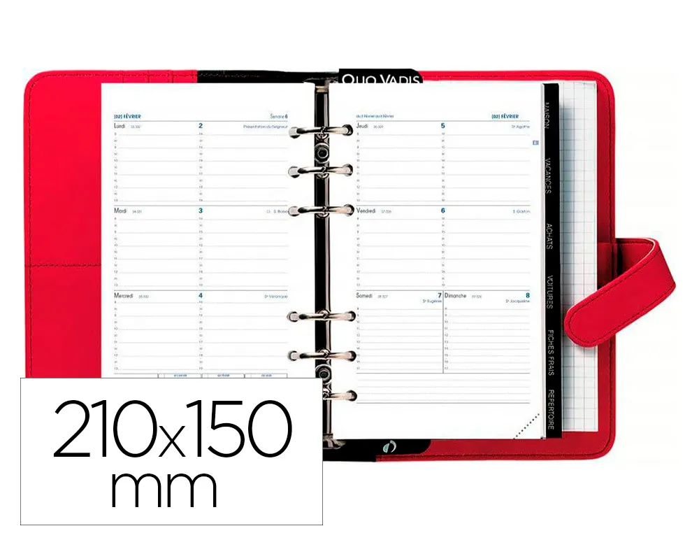 Calendrier quo vadis 16 mois 1 semaine/2 pages 21x15cm timer 21 recharge
