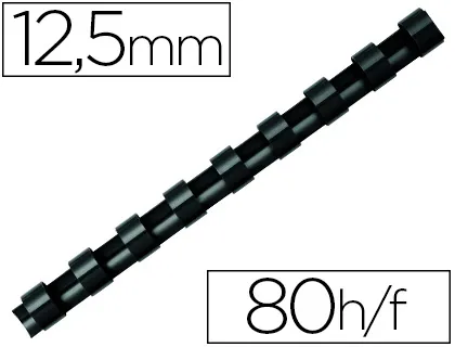 Anneau plastique à relier fellowes dos rond capacité 80f 12,5mm diamètre 300mm longueur coloris noir boîte 100 unités