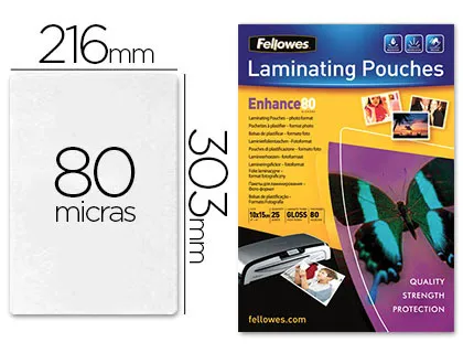 Pochette plastification fellowes à chaud polyester transparent résistant eau format A4 80 microns boîte 25 unités