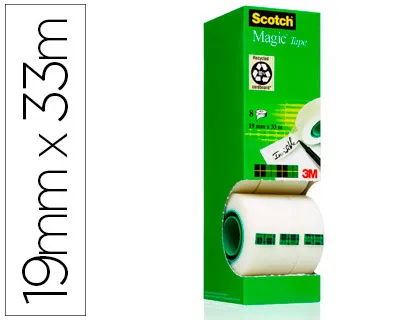 Ruban adhésif Scotch Magic invisible 810 19mmx33m - tour 8 rouleaux dont 1 gratuit.