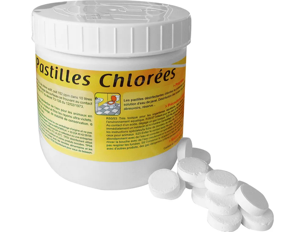 Pastille chlore actif effervescent désinfectant universel entretien des sols 145 unités boîte 500g