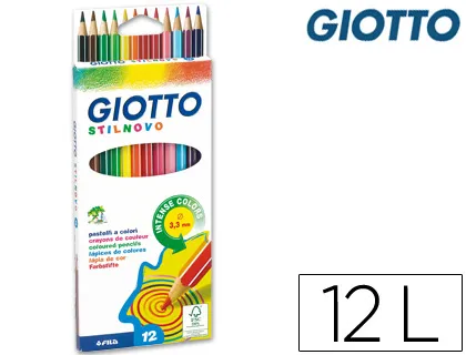 Crayon couleur giotto stilnovo hexagonal 6.8mm mine qualité supérieure 3.3mm coloris vifs intenses étui carton 12 unités