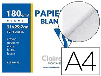 Papier dessin clairefontaine grain léger prononcé sans acide blancheur naturelle 180g A4 pochette 12f