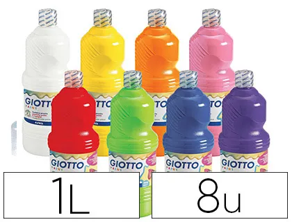 Gouache liquide giotto prête à l'emploi pigments riches couvrante crémeuse coloris assortis boîte 8 flacons 1000ml