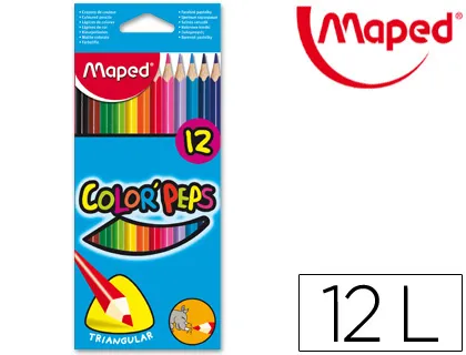 Crayon couleur maped color pep's triangulaire mine tendre résistante sans écharde coloris lumineux étui carton 12u