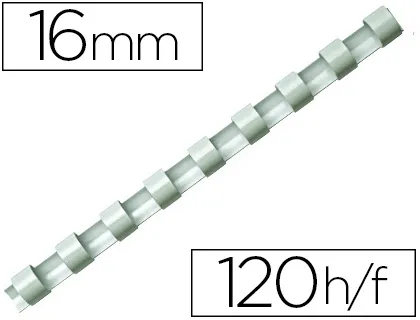 Anneau plastique à relier fellowes dos rond capacité 120f 16mm diamètre 300mm longueur coloris blanc boîte 100 unités