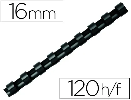Anneau plastique à relier fellowes dos rond capacité 120f 16mm diamètre 300mm longueur coloris noir boîte 100 unités