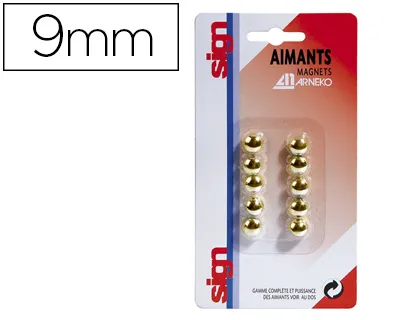 Aimant sign rond métallisé diamètre 9mm coloris or pack 10 unités