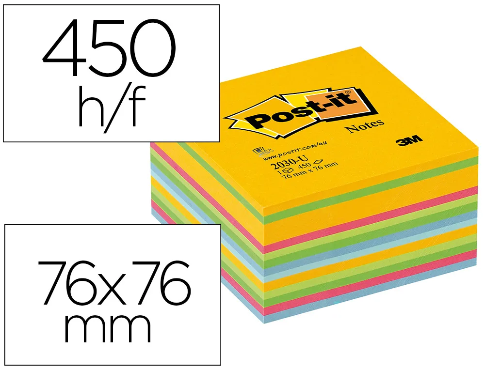 Bloc-notes post-it cube 76x76mm 450f repositionnables coloris light énergie