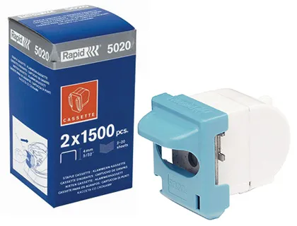 Cassette d'agrafes rapid r5020/r5025 pour agrafeuse 5020e/5025e capacité agrafage 25 feuilles 2x1500 unites