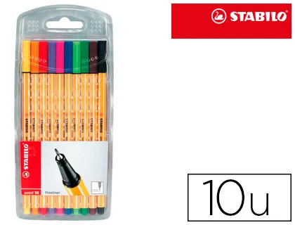Stylo-feutre stabilo point 88 écriture fine 0.4mm 1000m pointe gainée métal pochette 10 coloris assortis