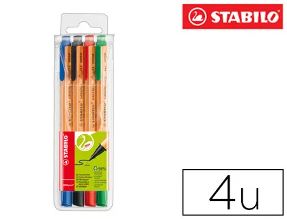 Stylo-feutre stabilo greenpoint plastique recyclé écriture large 0.8mm pointe robuste clip pochette 4 coloris assortis