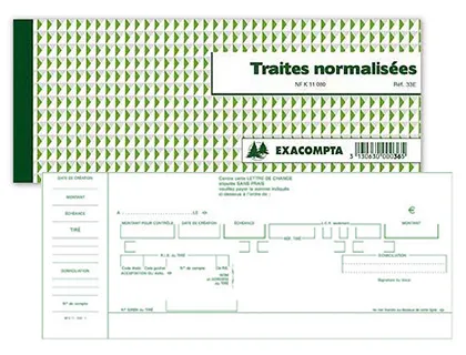 Carnet à souche exacompta traites normalisées 21x10,5cm 50 feuillets 95g papier chèque amagnétique