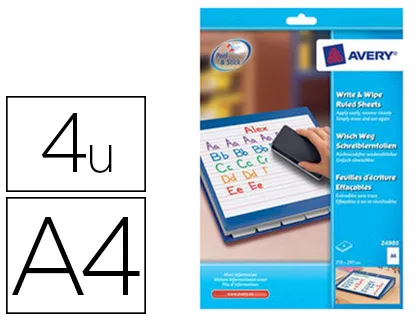 Feuille adhésive avery 21x29,7cm enlevable effaçable à sec pochette 4f