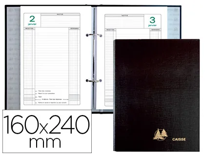 Agenda exacompta perpétuel caisse 2 anneaux 160x240mm reliure pour feuillets mobiles coloris noir
