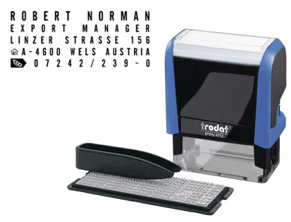 Tampon trodat printy 4912t imprimerie mini timbre polices 3/4mm 4 lignes maximum encre noire rouge bleue verte 47x18mm