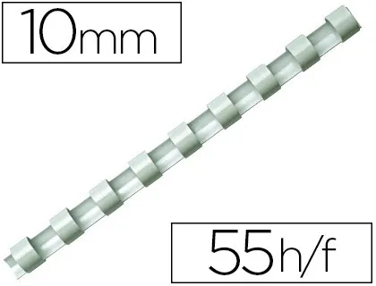 Anneau plastique à relier fellowes dos rond capacité 55f 10mm diamètre 300mm longueur coloris blanc boîte 100 unités