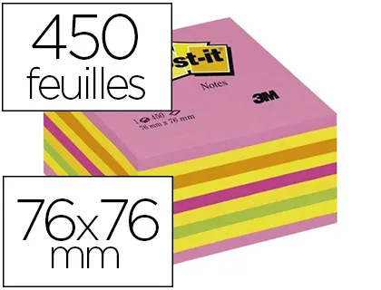 Bloc-notes post-it cube 76x76mm 450f repositionnables coloris énergie intense 2028-np