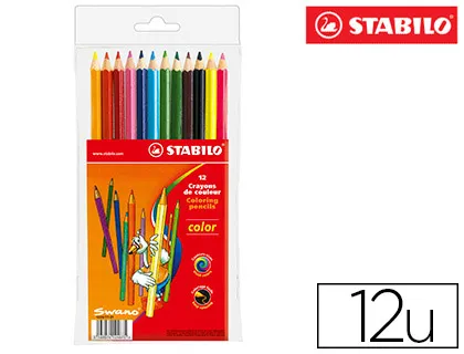 Crayon couleur stabilo color bois hexagonal 175mm facile à tailler couleurs denses fluo pochette 12 unités