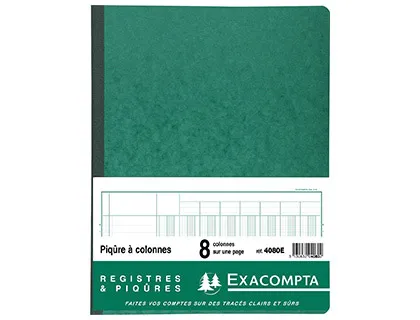 Registre piqure exacompta colonnes 250x320mm 33 lignes 8 colonnes/page 80 pages
