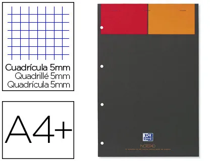 Bloc bureau oxford notepad optik paper agrafé en tête dos carton rigide A4+ 210x320mm 160 pages 80g 5x5mm coloris gris