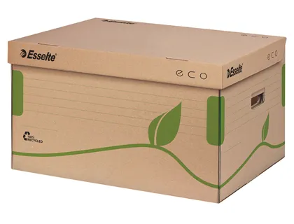 Conteneur esselte carton ondulé brun recyclable 439x242x345mm capacité 4/5 boîtes dos 80/100mm poignées livré à plat