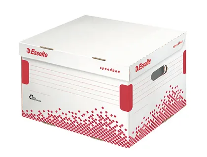 Conteneur esselte speedbox carton blanc recyclé 433x263x364mm montage rapide capacité 4/5 boîtes dos 80/100mm