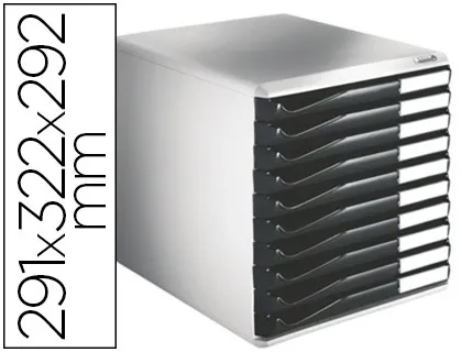 Module classement leitz 10 tiroirs a4+ 285x290x355mm 4 hauteurs interchangeables coloris gris/noir