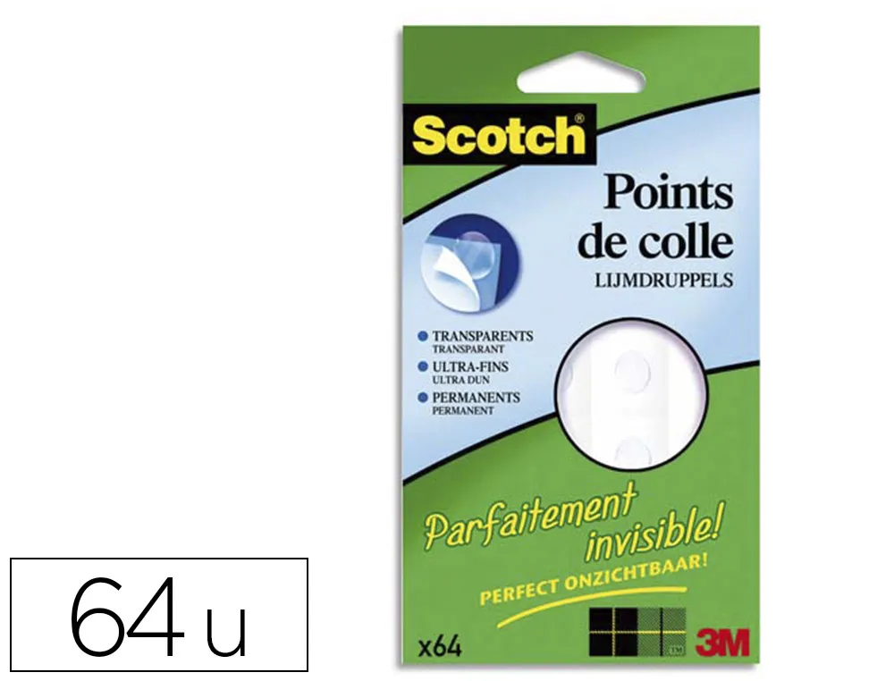 Pastille adhésive scotch invisible double face fixe tout ultra-fine colle/décolle respect surfaces coloris transparent