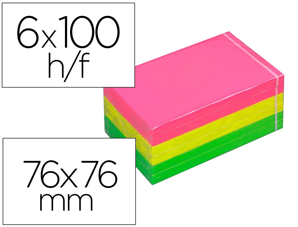 Bloc-notes post-it tartan 76x76m 100f/bloc repositionnable 3 coloris assortis jaune rose vert lot 6 blocs