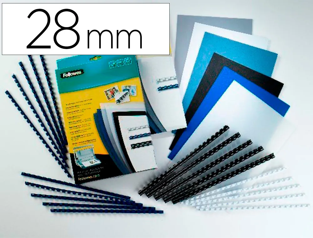 Anneau plastique fellowes relier format a4 21 anneaux diamètre 28mm 28x28x300mm coloris blanc boîte 50u