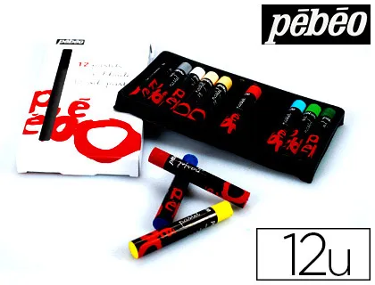 Crayon pastel pébéo huile longueur 67mm mine diamètre 10mm coloris assortis étui carton 12 unités