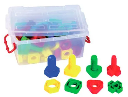 Jeu vis et écrous contient 32 vis 65mm différentes formes 32 écrous 4 coloris assortis boîte