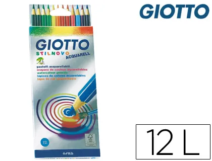 Crayon couleur giotto stilnovo aquarellable hexagonal 6.8mm mine 3.3mm coloris vifs intenses étui 12 unités