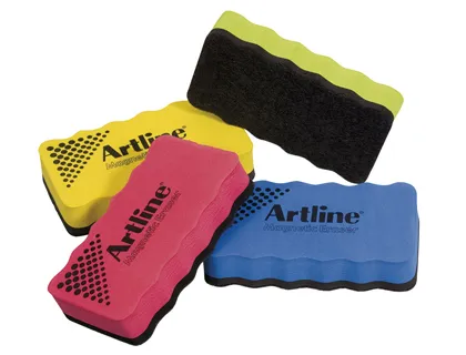Brosse magnétique artline bloc feutre effaçage à sec tous tableaux blancs 4 coloris assortis 10,5x5,5cm