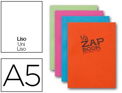 Bloc recyclé clairefontaine zap book encollé couverture cartonnée format A5 148x210mm 160f 80g uni 4 coloris