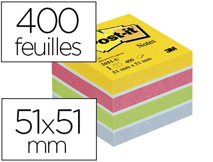 Bloc-notes post-it minis 51x51mm 400f repositionnables coloris énergie