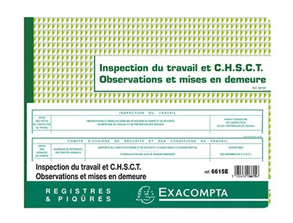 Registre piqué exacompta inspection du travail 320x240mm 16 pages