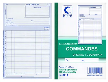 Manifold elve autocopiant 210x140mm foliotage 50 triplis commandes 1 à 50