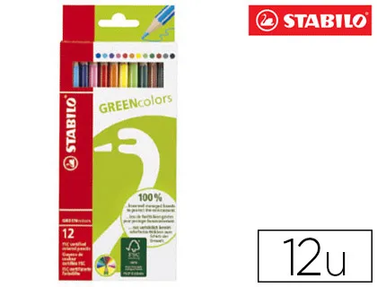 Crayon bois stabilo greencolors écologique finition vernis mat 175mm lutte contre déforestation étui carton 12 unités