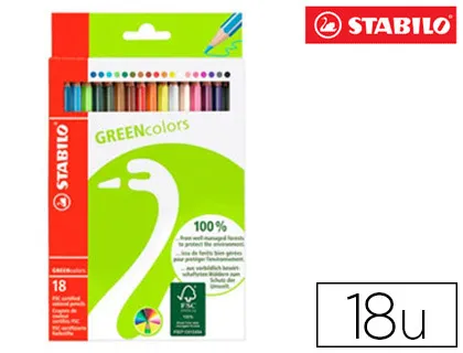 Crayon bois stabilo greencolors écologique finition vernis mat 175mm lutte contre déforestation étui carton 18 unités