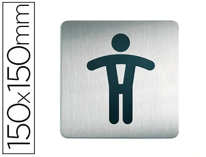 Plaque pictogramme durable wc homme carré grand format acier brossé inoxydable pastille adhésive au dos 150x150mm