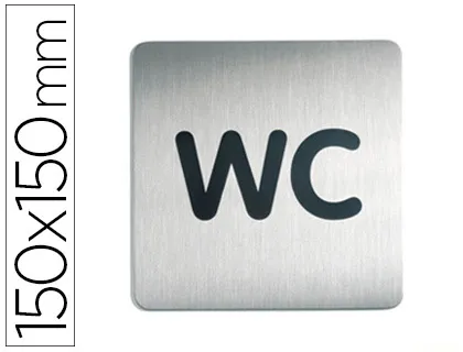 Plaque pictogramme durable wc carré grand format acier brossé inoxydable pastille adhésive au dos 150x150mm