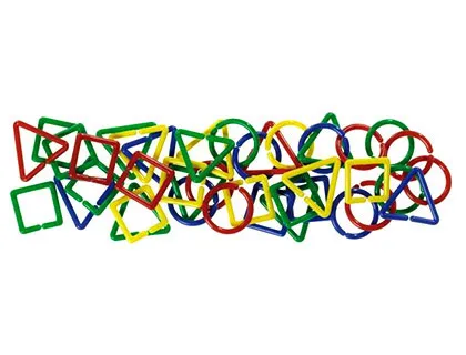 Chainon formes carré cercle triangle contient 16 fiches réalisation coloris assortis bleu jaune rouge vert seau 120u