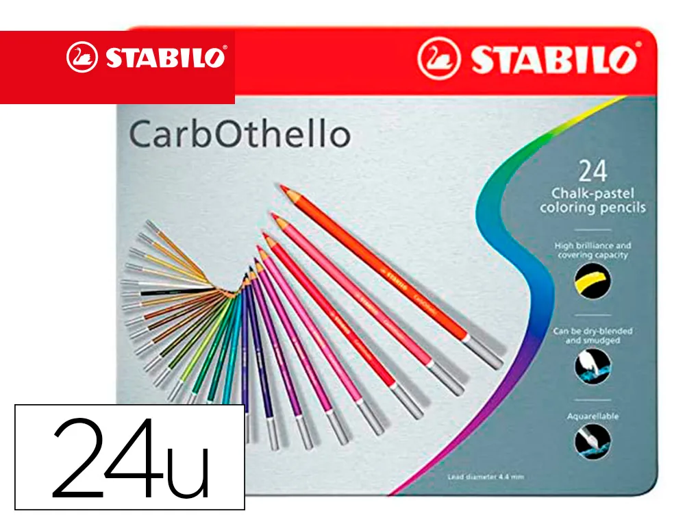 Crayon couleur stabilo carbothello fusain pastel aquarellable beaux arts mine 4.2mm estompage à sec boîte métal 24u